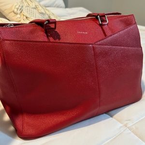 Red leather tote bag
